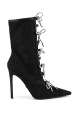 AZALEA WANG NAZANIN BLACK LACE BOOTIE WITH RHINESTONE BOWS