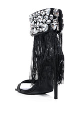 AZALEA WANG NEAVE EMBELLISHED TASSEL SANDAL IN BLACK