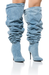 AZALEA WANG OCTAGON DENIM OVER THE KNEE SLOUCH BOOT