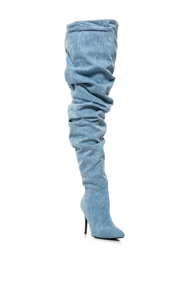 AZALEA WANG OCTAGON DENIM OVER THE KNEE SLOUCH BOOT